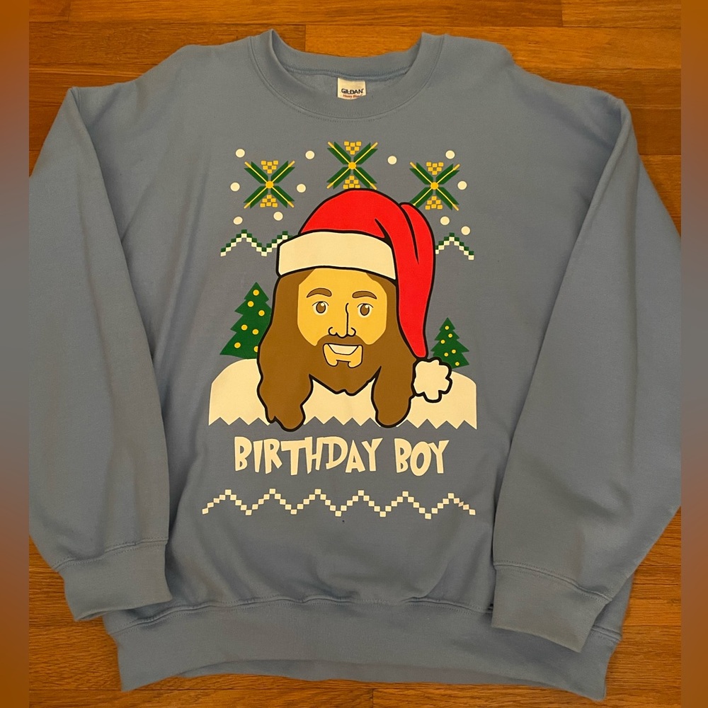 Fun “Ugly” Christmas Sweatshirt “Birthday Boy”